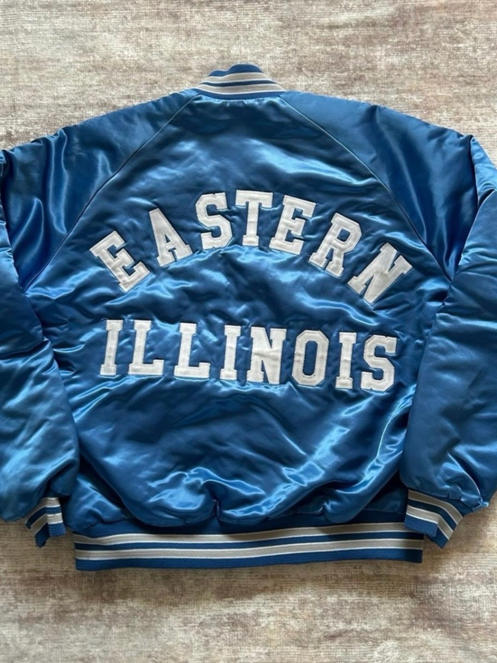 Eastern Illinois Satin Bomber Jacket - Blue & White 90’s vintage